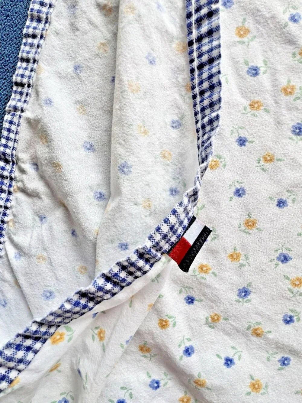 Tommy Hilfiger STANDARD Pillowcase Pair FLORAL Blue Yellow Gingham 100% Cotton